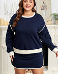Plus Size Colorblock Top and Lace-up Skirt Set