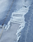 Denim Asymmetrical Distressed Midi Skirt
