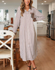 Leopard Patchwork Stripe Shirt Dress with Slits