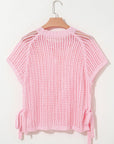 Hollow-out Crochet Tie Side Short Sleeve Sweater