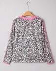 Leopard Varsity Stripe V-Neck Long Sleeve Top