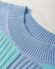 Checker Colorblock Crewneck Short Sleeve Sweater