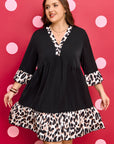 Plus Size Leopard Patchwork V-Neck Ruffle Dress