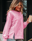 Bow Tie Lace Embroidered Reverse Seam Sweatshirt