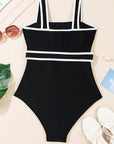 Colorblock Contrast Trim Belted One Piece Swimsuit