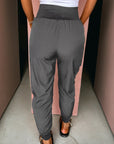Solid Elastic High Waist Pocketed Cargo Jogger Pants
