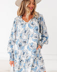 Floral Ruffle Tie Neck Mini Dress