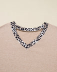Plus Size Leopard Patchwork V-Neck Long Sleeve Top