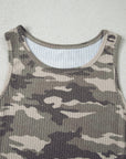 Camo Ribbed Knit Scoop Neck Tank Top