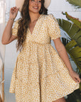 Floral V-Neck Short Sleeve Tiered Mini Dress