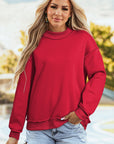 Solid Mock Neck Drop Shoulder Oversize Sweatshirt