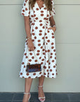 Polka Dot V-Neck Short Sleeve Midi Dress