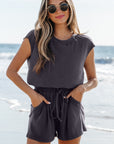 Solid Open Back Cap Sleeve Knit Romper