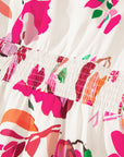 Plus Size Floral Ruffle Sleeve Buttoned Midi Dress
