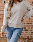 Western Aztec Embroidered Sleeve V-Neck Sweatshirt