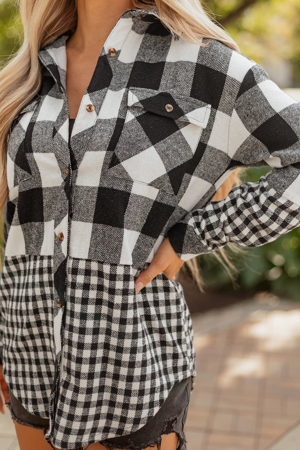 Cecelia Patchwork Drawstring Hooded Shacket