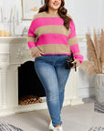 Plus Size Stripe Colorblock Drop Shoulder Sweater