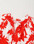 Floral Tiered Ruffle Sleeve V-Neck Blouse