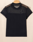 Sheer Mesh Patchwork Cap Sleeve T-Shirt