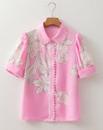 Floral Ricrac Trim Puff Sleeve Buttoned Shirt