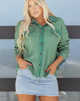 Waffle Knit Patchwork Button-Up Shirt