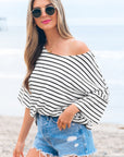 Lilia Stripe Half Sleeve Scoop Neck Loose Top