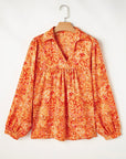 Abstract Collared V-Neck Babydoll Blouse