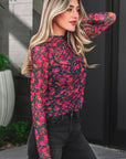 Floral Mesh Long Sleeve Mock Neck Top