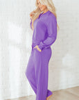 Solid Collared Top and Central Seam Pants Set
