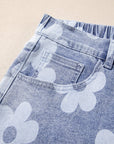 Plus Size Floral High Waist Denim Shorts