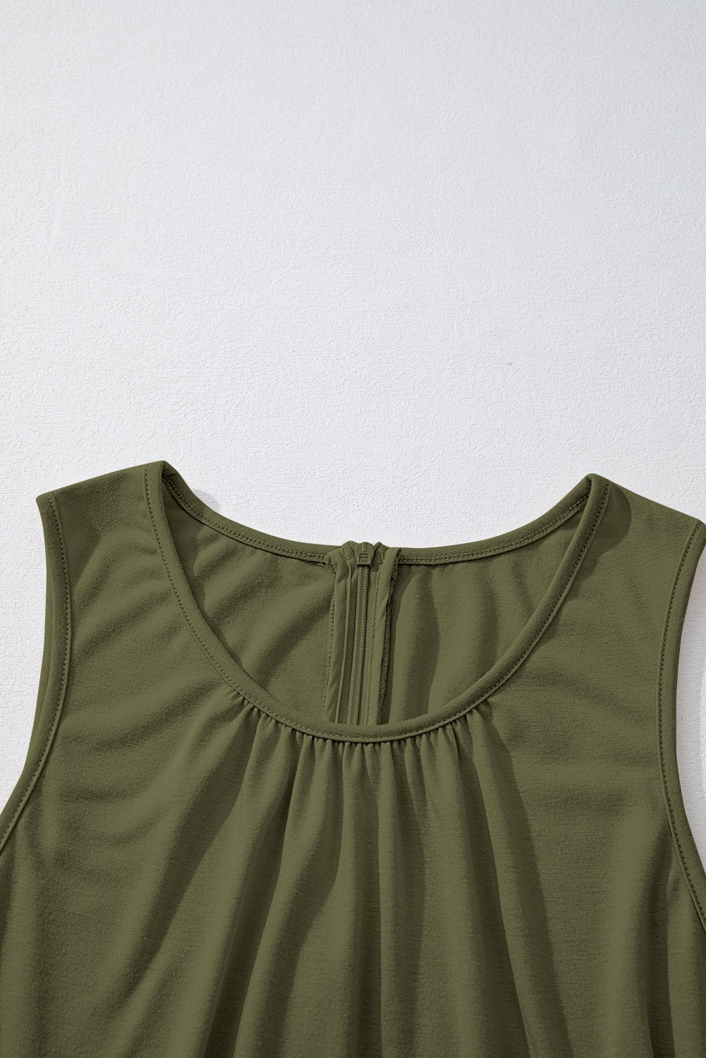 Solid Pleated Detail Sleeveless Elastic Waist Jumpsuit