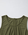 Solid Pleated Detail Sleeveless Elastic Waist Jumpsuit