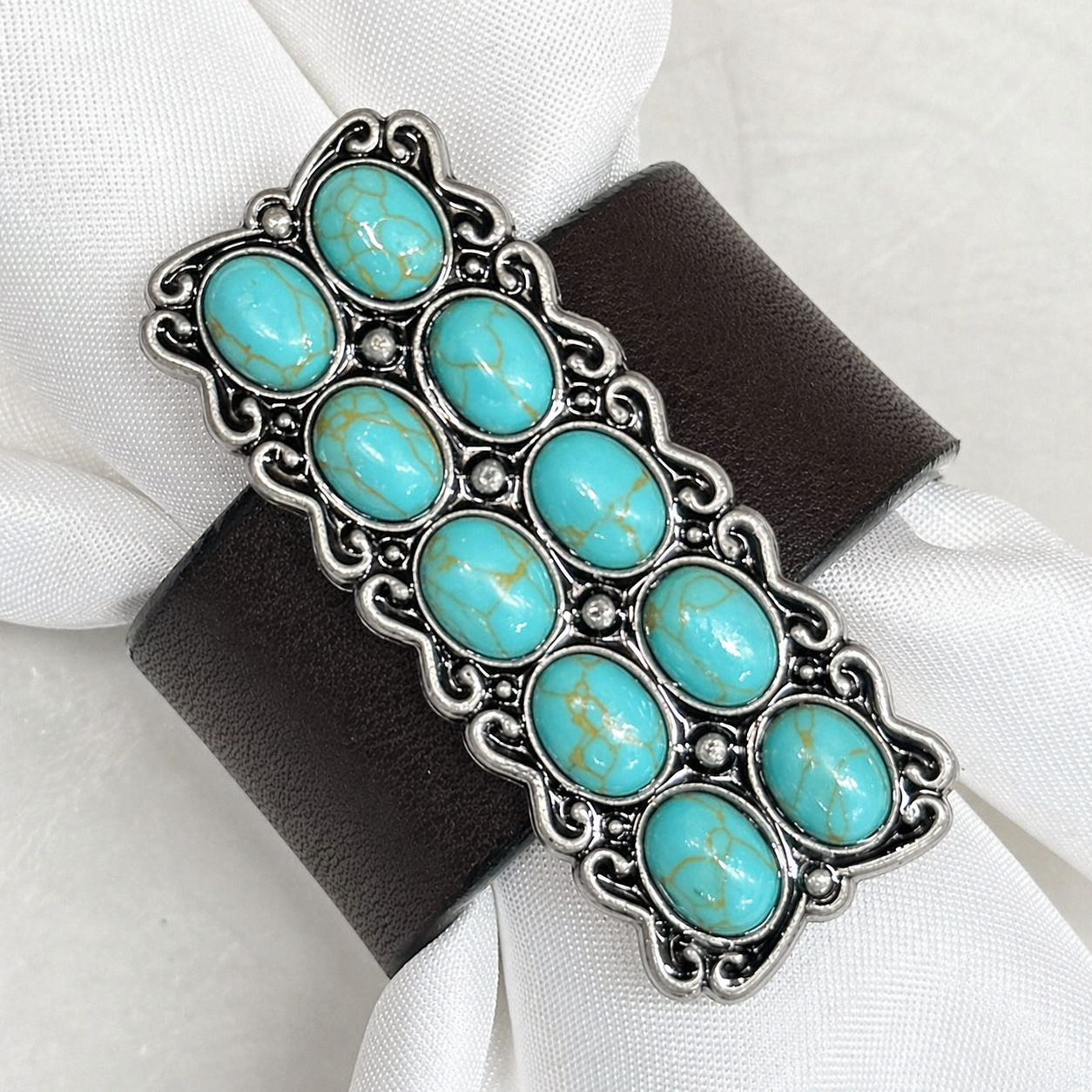 Antique Silver Rectangle Turquoise Western Concho 