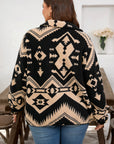 Plus Size Western Aztec Fleece Half Button Sweatshirt