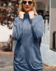 Solid Ribbed Patchwork Pocketed Sweatshirt Dress