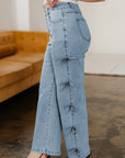 Denim Bow Side Straight Leg Jeans