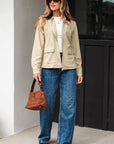 Textured Zip-Up Collared Faux Leather Jacket