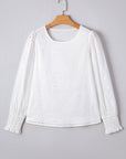 Allison Eyelet Embroidered Smocked Cuff Sheer Blouse