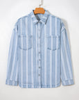 Stripe Denim Chest Pocket Boyfriend Shacket