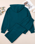 Waffle Textured Patchwork Hooded Top and Pants Set