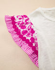 Floral Patchwork Flutter Sleeve Ricrac Trim Blouse