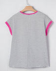Stripe Contrast Trim Round Neck Shirt