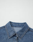 Denim Buttoned Flap Pocket Cuffed Short Sleeve Shirt
