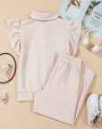 Textured Ruffle Half Zip Top and Pants Set