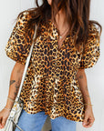 Leopard Short Puff Sleeve Babydoll Top