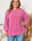 Bonbon Spiral Ribbed Exposed Seam Detail Plus Size Long Sleeve Top