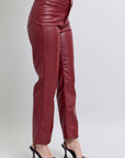 Faux Leather Tummy Control High Waisted Straight: Red