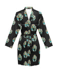 Turquoise Naja Women's Long Sleeve Belted Satin Feel Dressing Lounge Robe