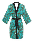 Baha Ranch All Turquoise Satin Kimono Sleeve Robe