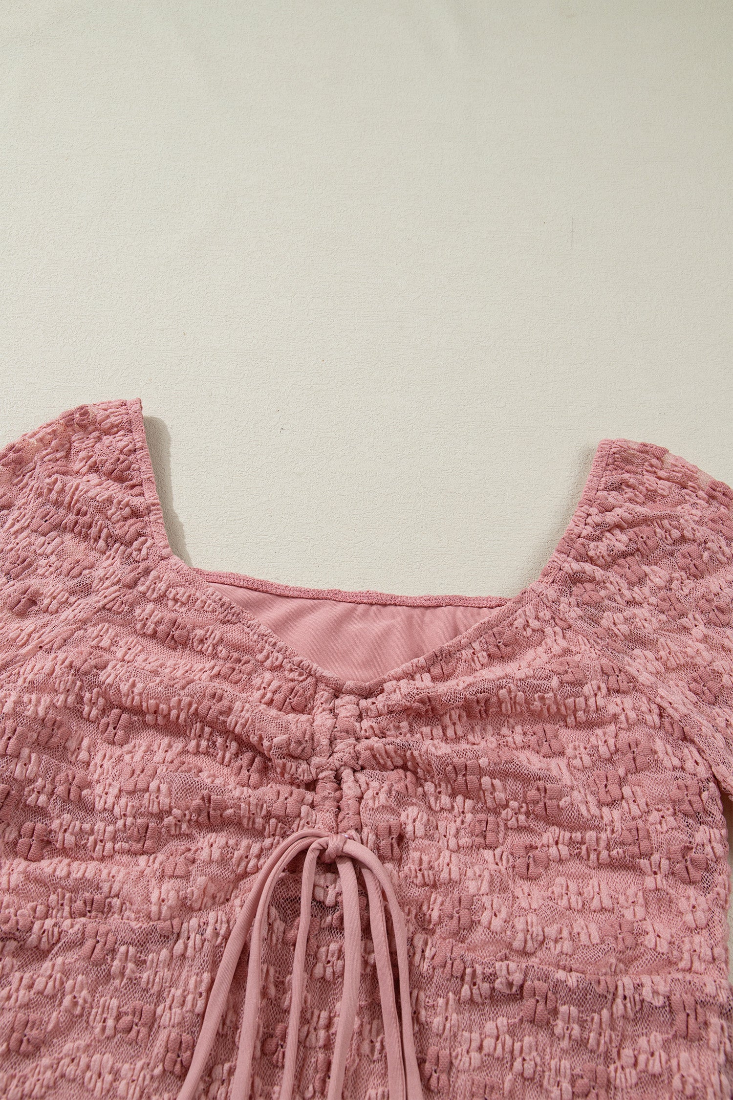 Floral Lace Drawstring Square Neck Blouse